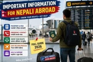 नेपाली कामदार विमानस्थलमा विदेश जान तयारी गर्दै