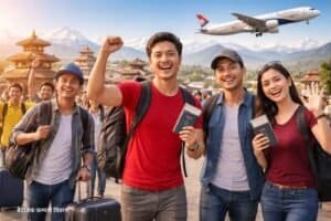 खुसी भएर नेपाल फर्किरहेका नेपाली कामदार